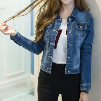 

Short Denim 2020 Autumn Winter Jackets Women White Wash Long Sleeve Vintage Casual Jean Jacket Bomber Denim Coat Tattered