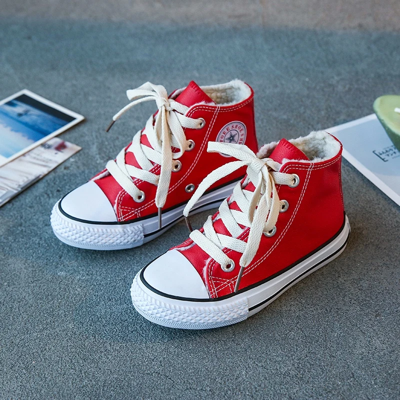 

HOBIBEAR Boy Children Winter Shoes Red Black Kids Flats Casual Boys Shoes High Top Kids Shoes Warm Fur Youth Boys Casual Sneaker