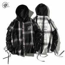 Little Rain 2020 Spring Shirt Men Long Sleeve Hooded Social Shirt Plaid Casual Man Shirt Large Size Fake Two Shirts Male