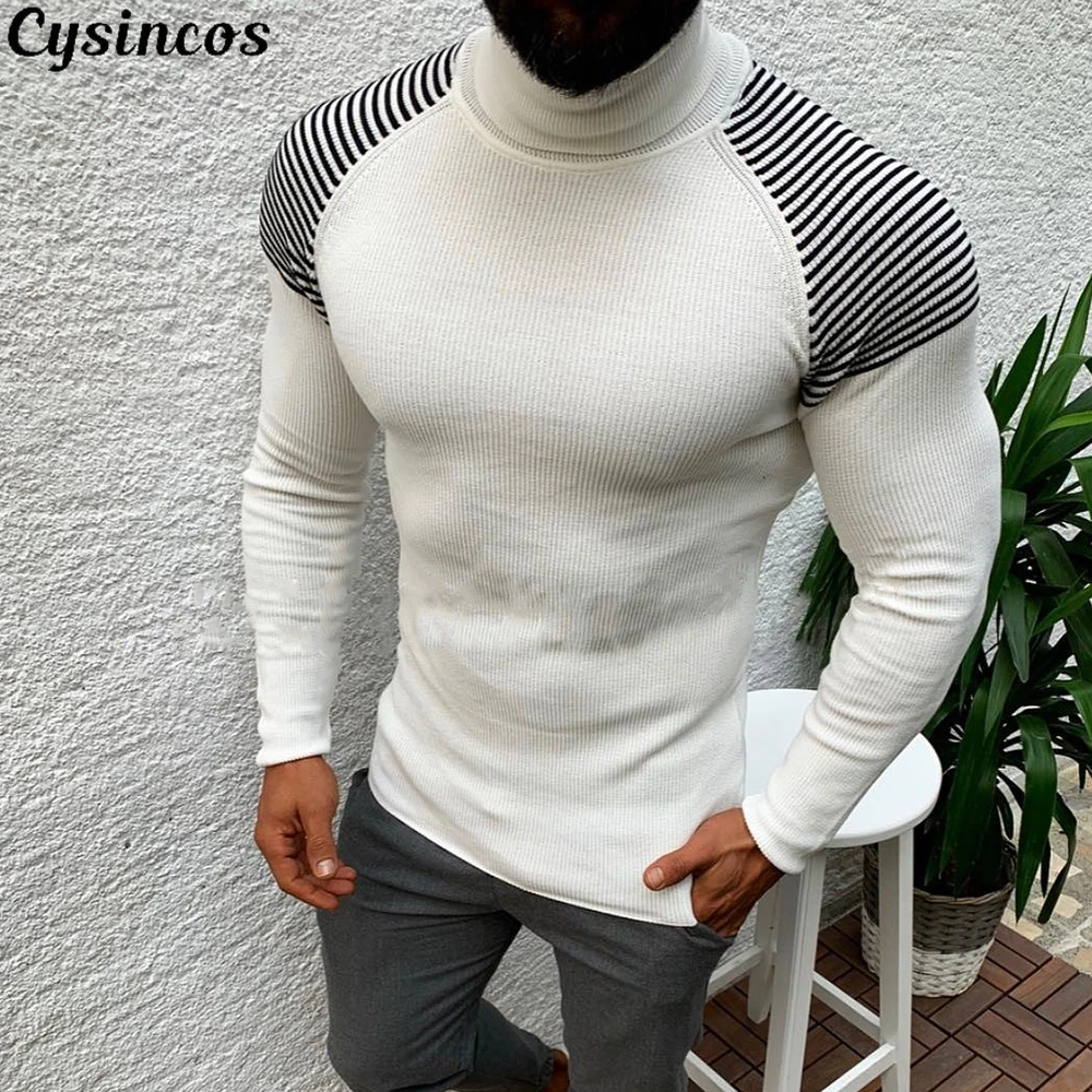 

CYSINCOS Turtleneck Sweater Autumn Winter Men's Sweater Men's Solid Color Casual Men's Slim Fit Brand Knitted Pullovers 2020 New