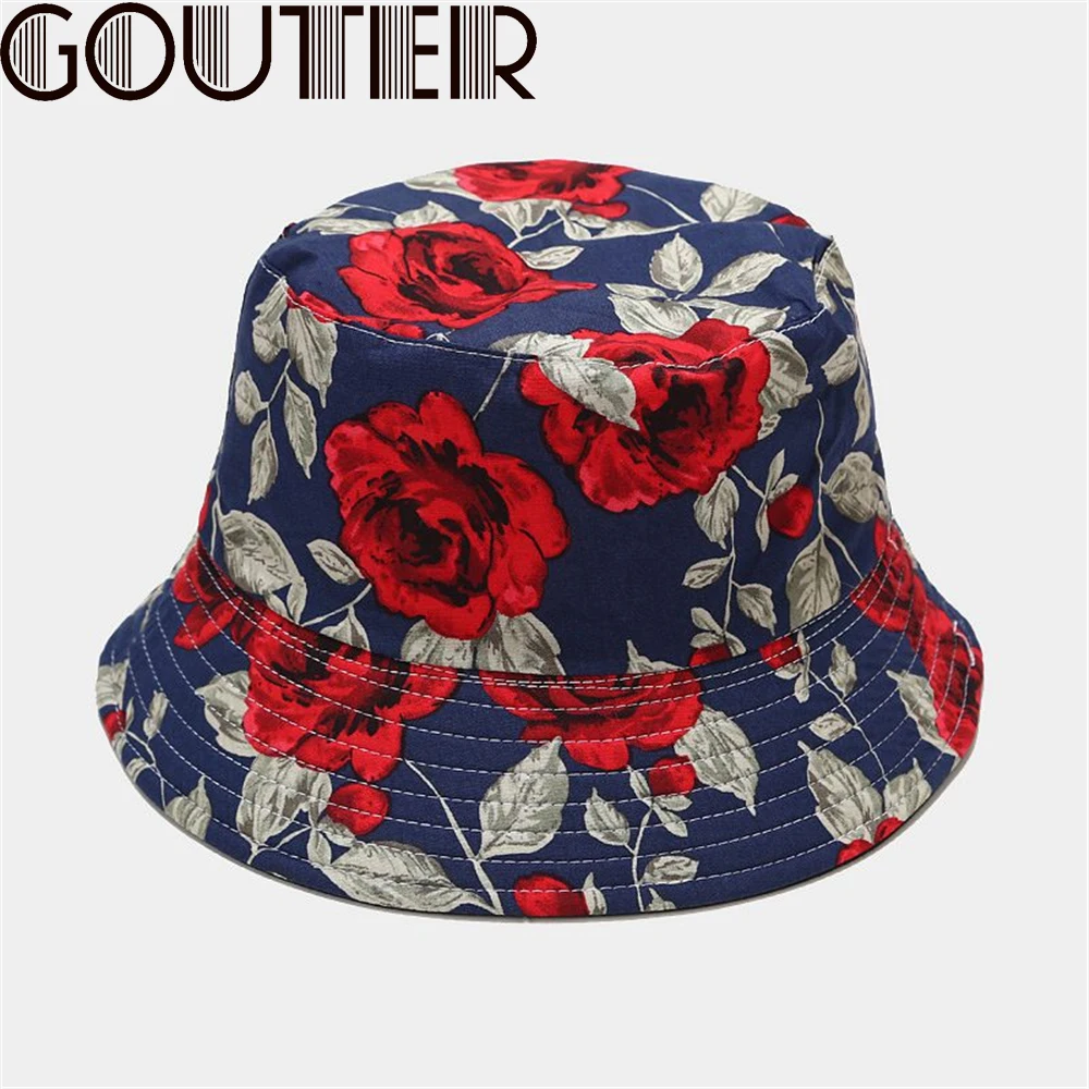 GOUTER/Летняя Двусторонняя шляпа в рыбацком стиле с принтом розы хлопковая Складная