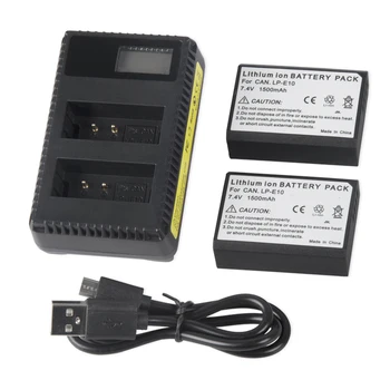 

2 Pack 1500mAh LP-E10 Replacement Battery and Charger (with LCD display) for Canon EOS Rebel T3 T5 T6 Kiss X50 Kiss X70 EOS 1100