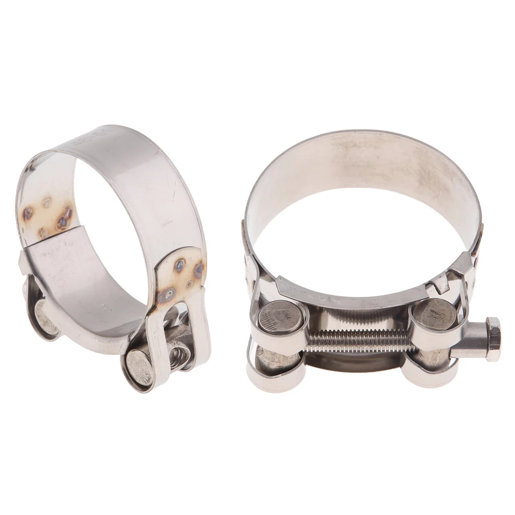 2x Motorcycle Exhaust Muffler Pipe Silencer Clamps Compatible with 48-51mm 1.9-2 inch & 52-55mm 2.0-2.15 inch Hoses