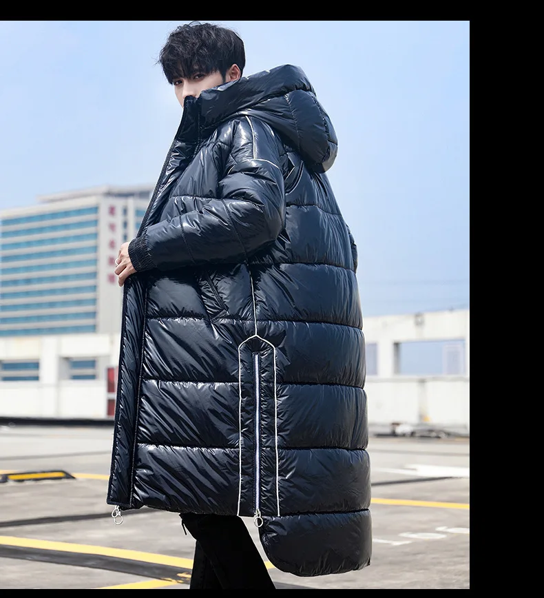New Style Men Bright Surface down Jacket Cotton-padded Clothes Korean-style Teenager Men Mid-length Cotton Overcoat