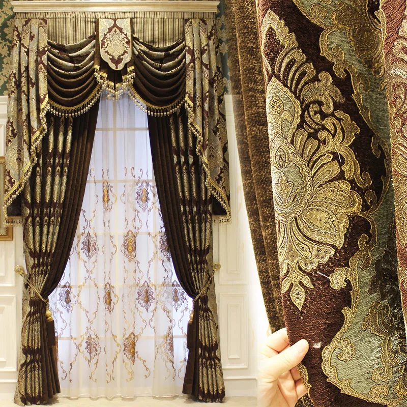 

Bedroom Window Curtains for Living Dining Room High-grade Contracted Europe Type Shade valance Custom Wave Golden Customization