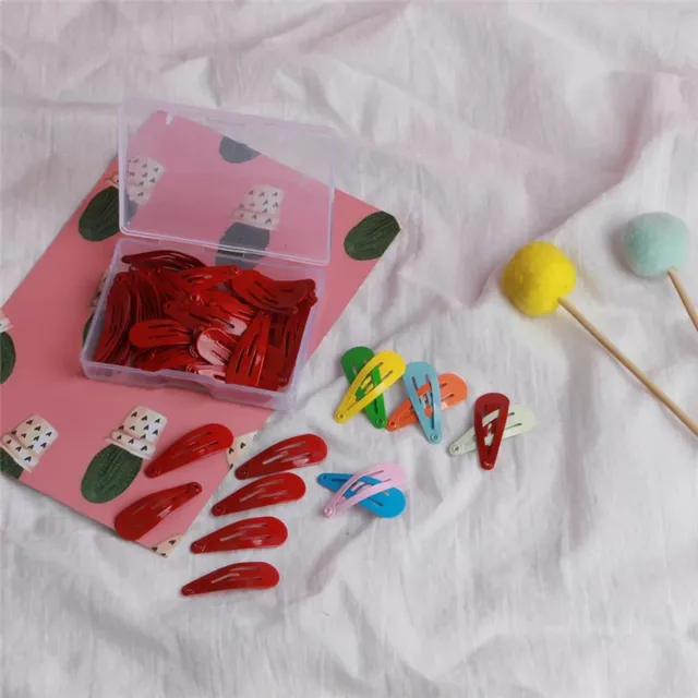 50Pcs/Box Korean 3cm Hair Clips Children Cute Hair Accessories Styling Candy Color Dripping Hairgrips Solid Barrettes Headdress Red