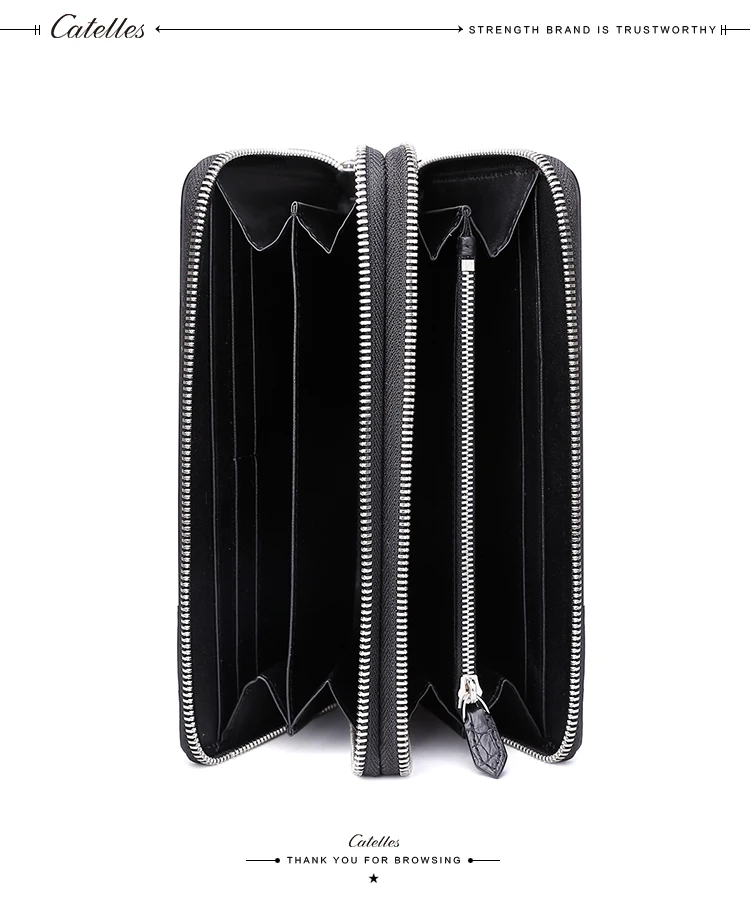 Luxury Brand Genuine Cowhide Leather Vintage Men Long Wallet