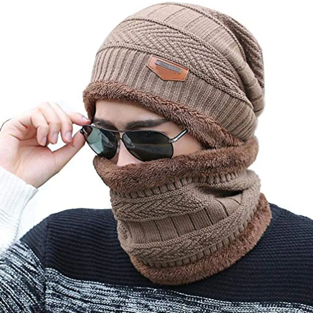 Khaki Adult 2 шт./компл. зимняя теплая вязаная шапка с помпоном шапка мягкий комплект шапки и шарфа, способный преодолевать Броды для взрослых/детей NOV99 - Цвет: Khaki Adult