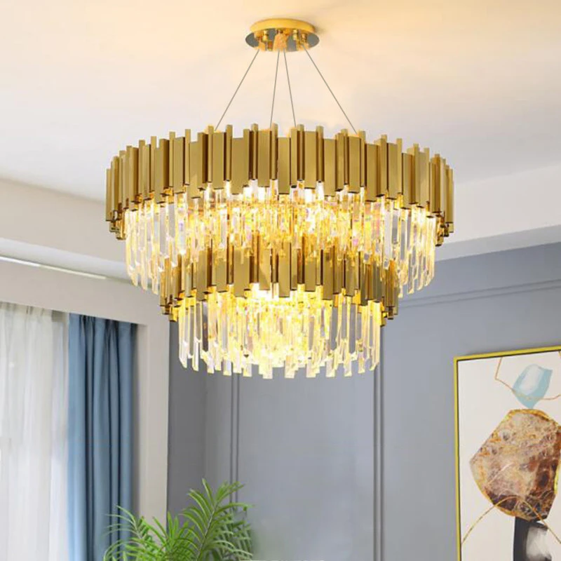 Candelabros modernos de oro de lujo, lámpara colgante de cristal, para