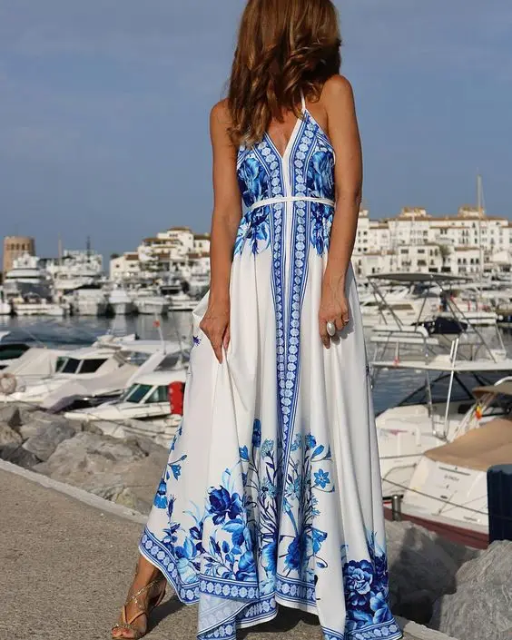 blue and white floral sundress