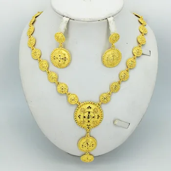

Fashion Wedding Bridal Crystal Rhinestone Jewelry Sets African Beads Dubai Gold Color Statement Jewellery Costume