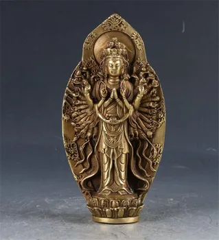 

Copper statue Collection Chinese Brass Carved Tibetan Guan Yin Thousand-Hand Kwan-yin Bodhisattva Buddha Statue Exquisite Small