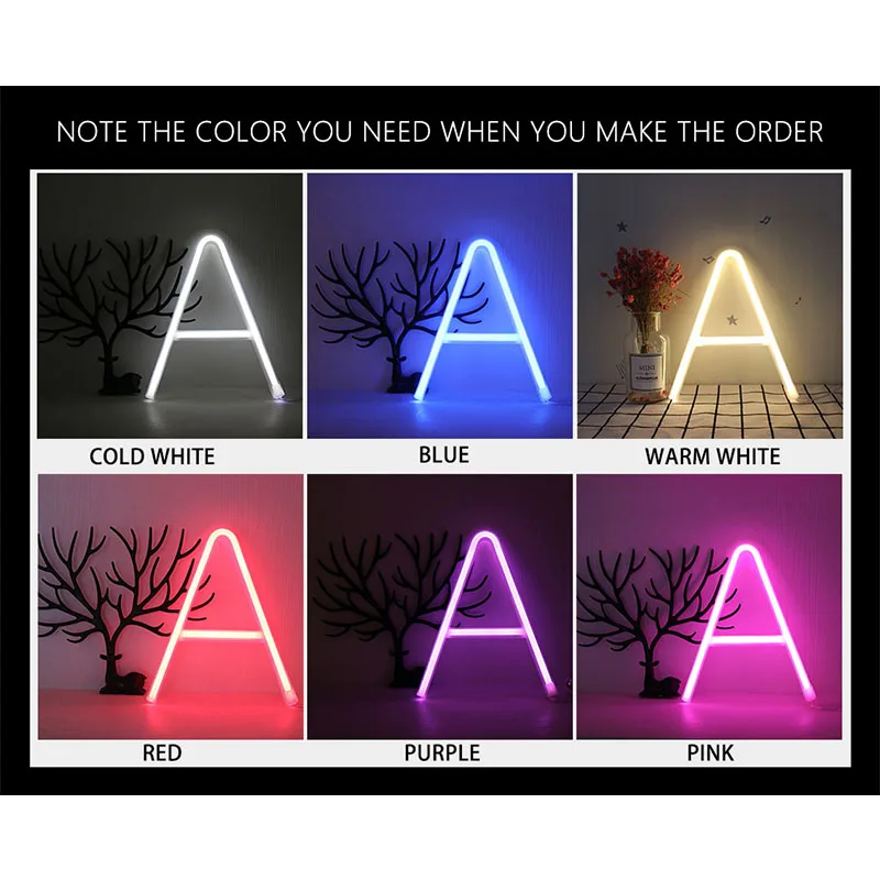  Night Light Neon Alphabet Lamp 26 Letters Number Color Change For Birthday Wedding Party Bedroom Wa - 4000062936145