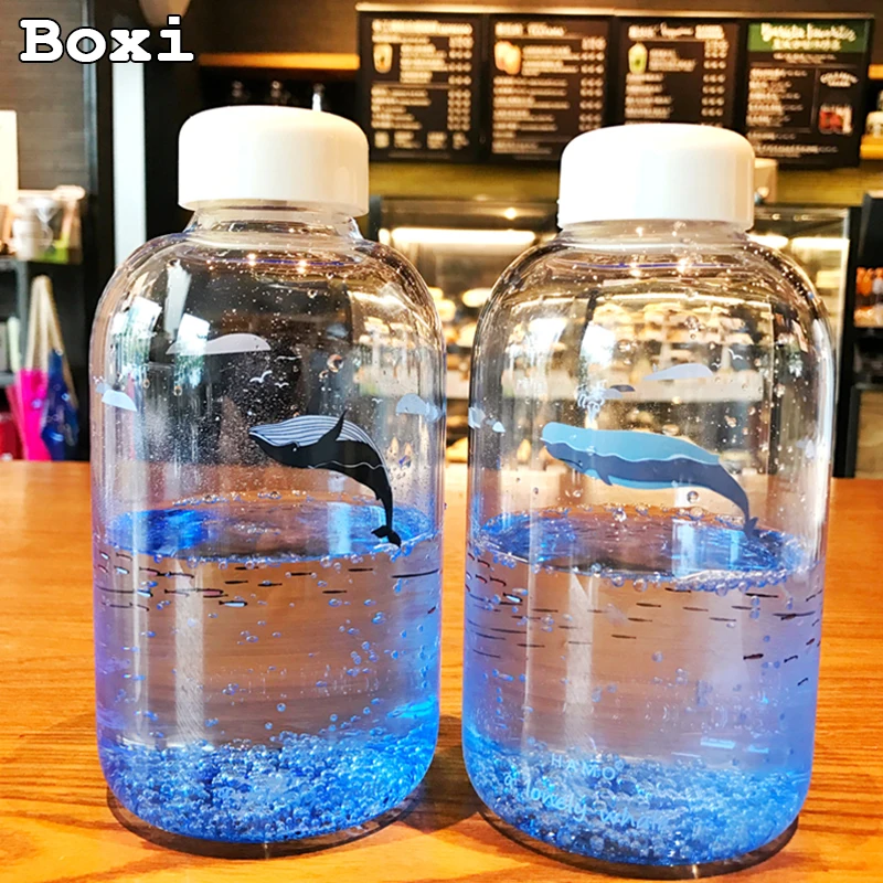 

600ml Kawaii Dolphin Bottle Creative Gradient Color Glass Water Bottle With Silicone Sleeve High Capacity Men Women Sport Cups
