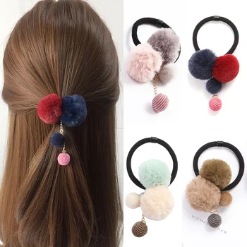 

1x Colorful Pompon Faux Fur Ball Elastic Hair Bands Hair Rope Rubber Scrunchies Women Rubber Headbands Hair Accessories