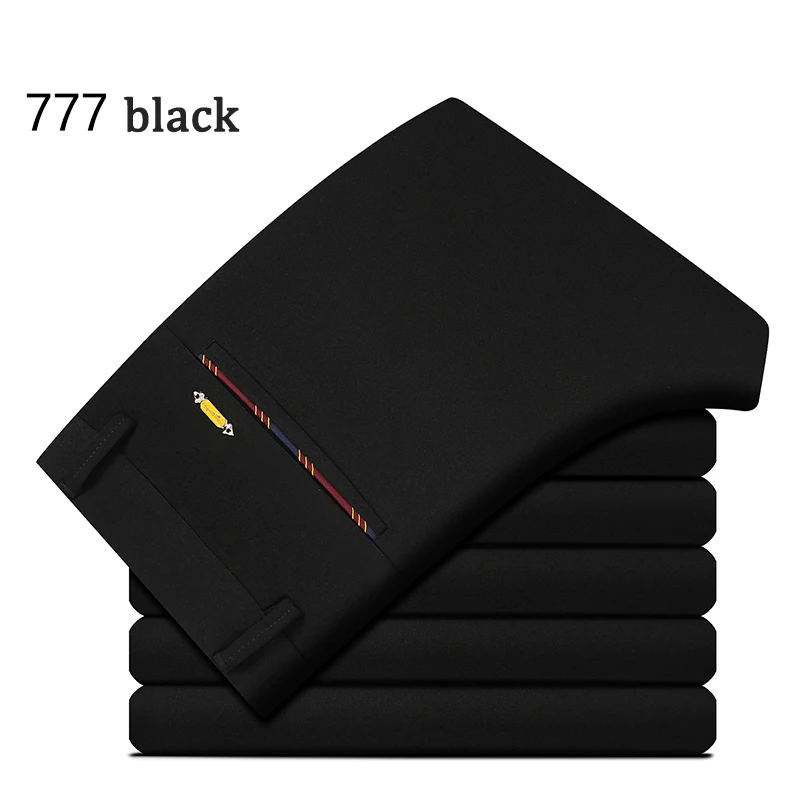 777 black Мужские прямые брюки, весна-осень, деловые повседневные длинные Стрейчевые брюки со средней талией, размеры 28-38, мужские брюки, pantalon homme - Цвет: 777 black