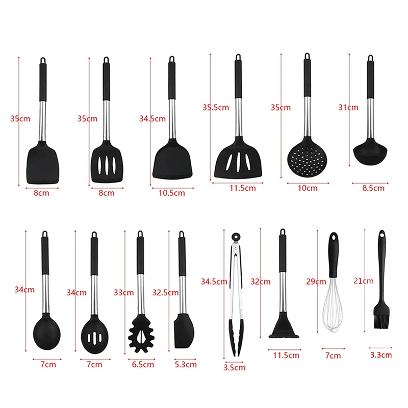 9 To 15Pcs Kitchen Utensil Set Premium Silicone Stainless Steel Cooking Utensils Non-stick Spatula Heat Resistant Cooking Tools