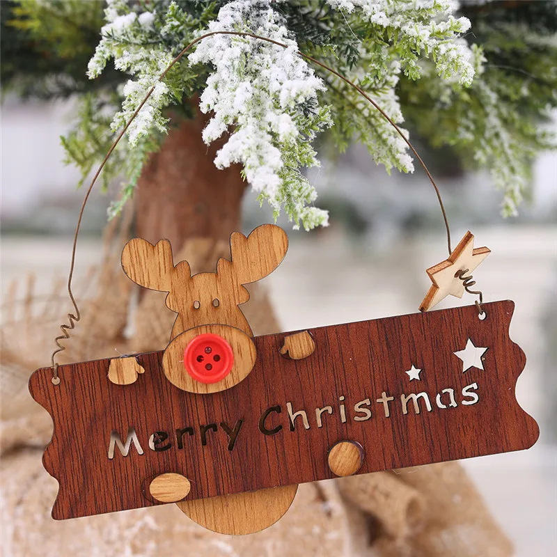 Christmas Wooden Openwork Letter Elk Pendant Xmas Tree Hanging Decorations christmas decoration #3N01 (10)