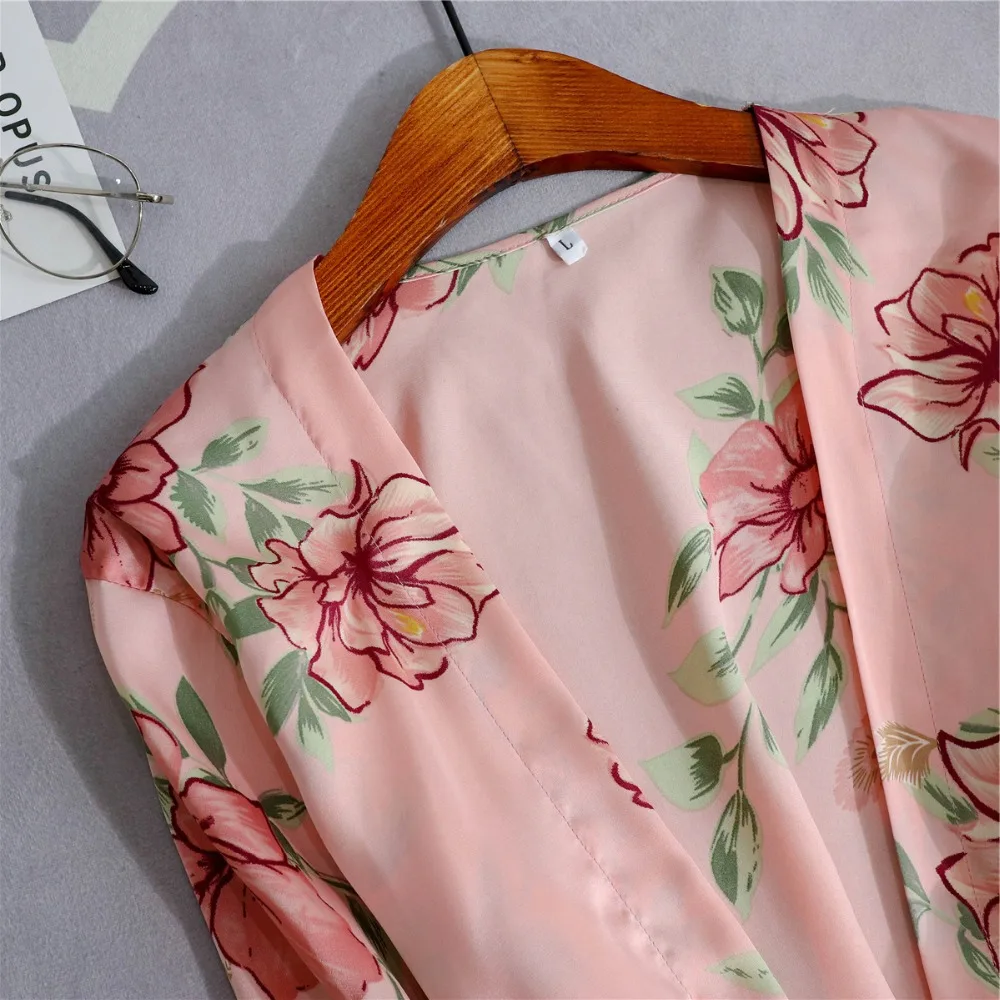 Розовые женские пижамы Шелковый цветочный комбинезон с принтом 5 шт. пижамный комплект пижама сексуальная пижама с кружевами Ночная Рубашка домашняя одежда