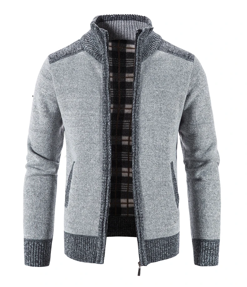 nova jaqueta de retalhos de inverno masculino casaco de malha moda cardigan outerwear manga longa casual grosso fino quente com zíper casacos