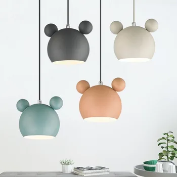 

Modern Mickey Pendant Lights Colorful Iron Hanglamp For Dining Room Bedroom Baby Room Nordic Home Decor E27 Luminaire MJ912