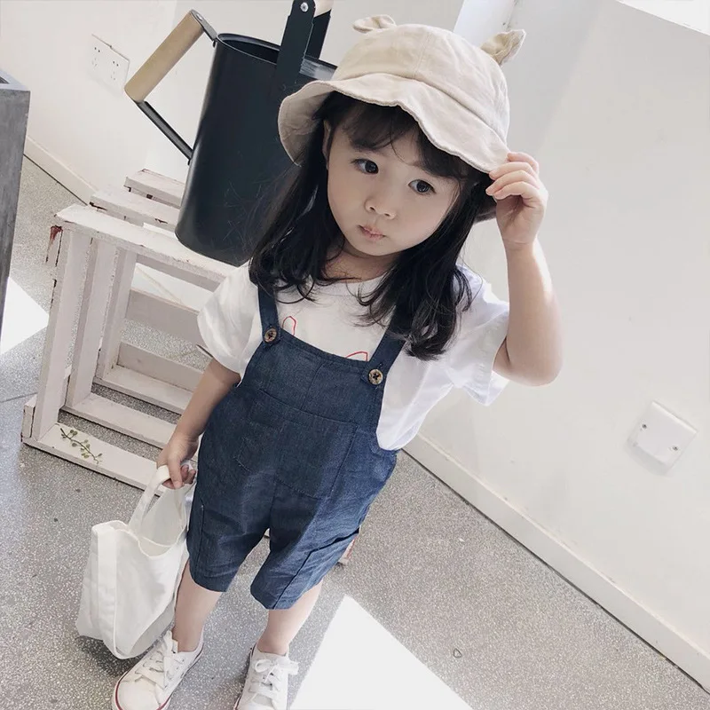 A mu hou Детская летняя джинсовая ткань на подтяжках для младенцев повседневные брюки на подтяжках детские шорты