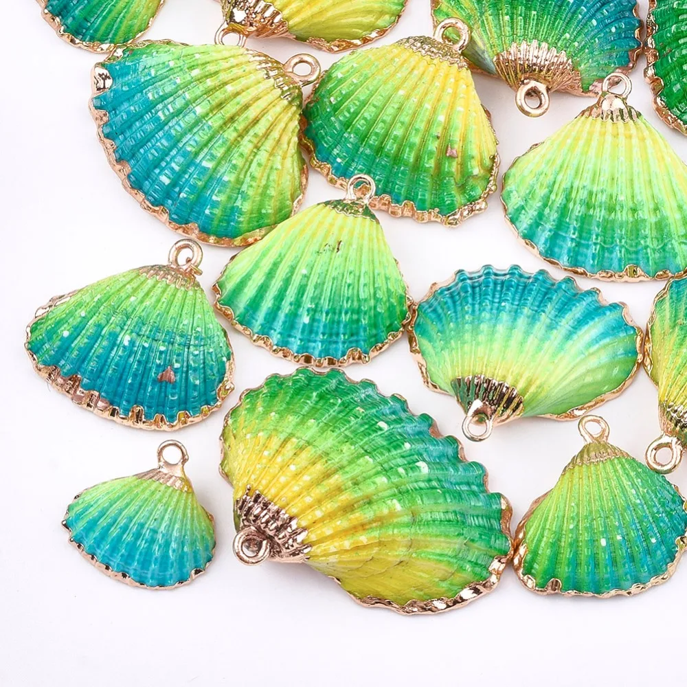 50 stücke Bunte Spray Farbe & Galvanisieren Sea Shell Charms Anhänger für Schmuck Machen DIY Handwerk Wohnkultur Design – Detail 2