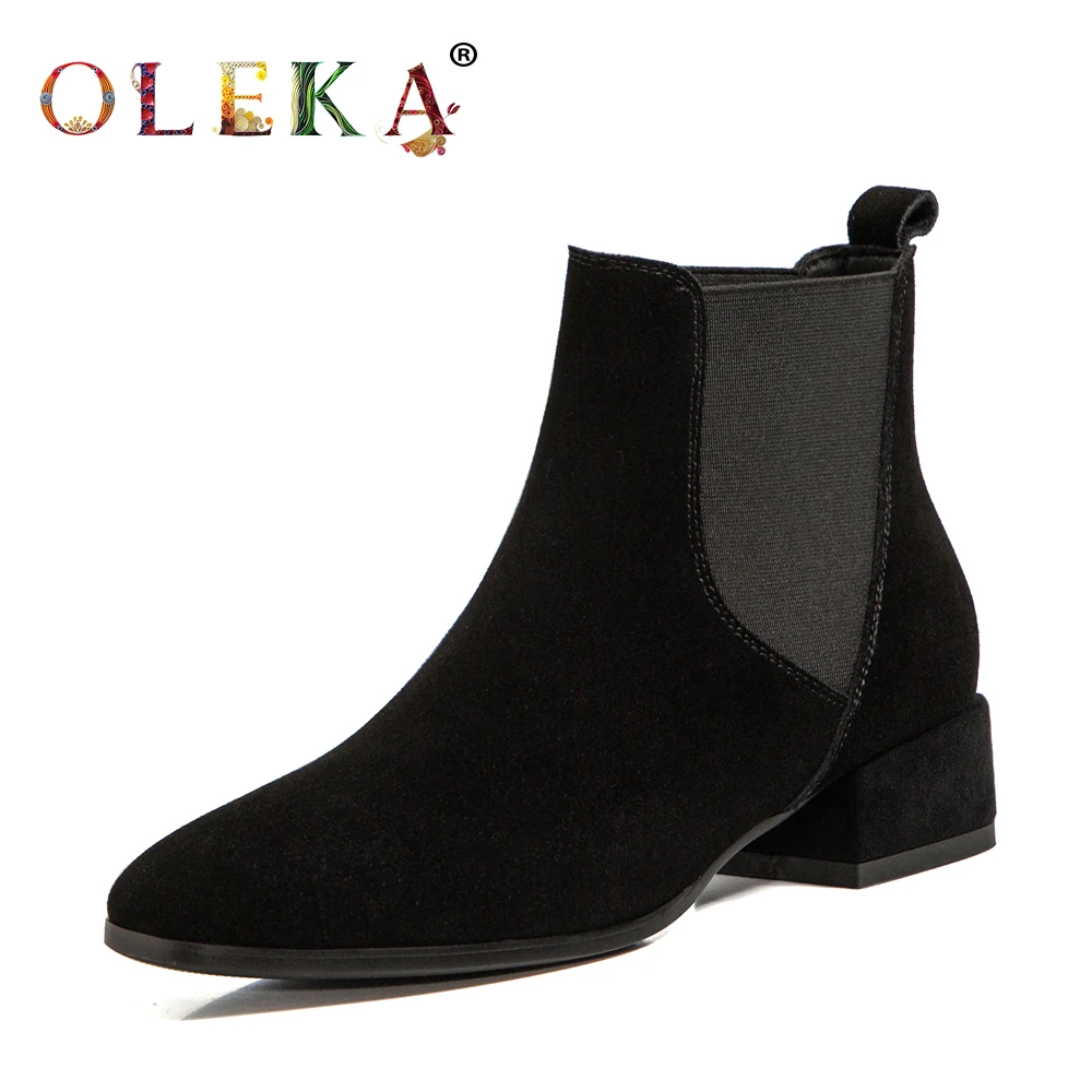 

OLEKA Leather Mid-calf Winter Winter Boots Women Square Heel Totem Round Toe Ladies Boots Concise Style Basic New AS797