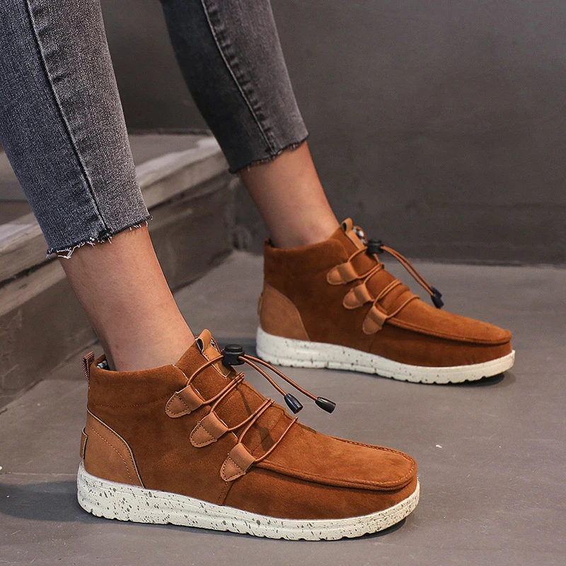 planos con plataforma para mujer, botines de piel de ante con cordones, la para otoño e invierno, talla 35 43, 2022|Botas hasta el tobillo| - AliExpress