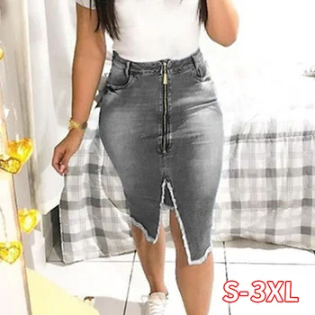 

Women Denim Skirts Bandage Slit Denim Zipper Slim Tight Fashion Pure Color High Waist Jean Skirt Streetwear Sexy Knee Skirt Lady
