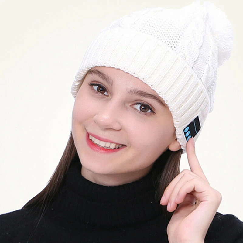 Белый Теплая шапка бини Беспроводная Bluetooth умная шапка гарнитура наушники динамик с микрофоном магазин NYZ - Цвет: Белый