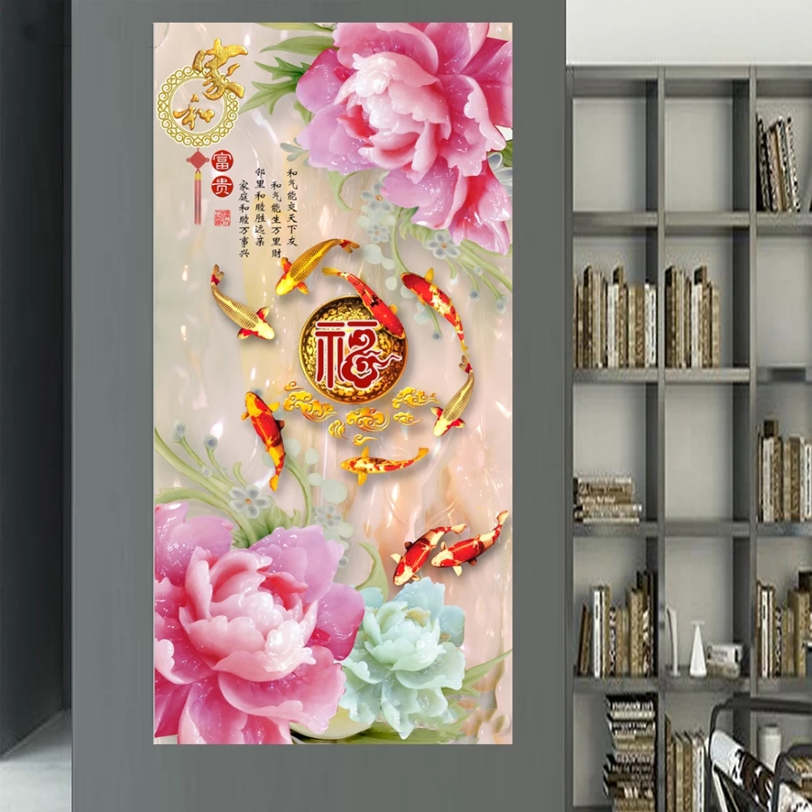 Большой Diy Алмазная Картина Koi fish изображение лотоса страз мозаичная Полная площадь круглая Алмазная вышивка blessding Fish