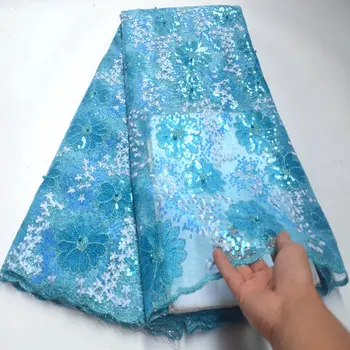 

2019 Latest African Net Lace Fabric, High Quality Double Organza Sequins Nigerian Wedding Lace Fabrics French Tulle Lace Wo388