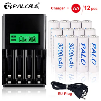 

PALO 12pcs rechargeable battery AA with LCD charger for aa aaa ni-mh ni-cd 1.2v battery rechargeable
