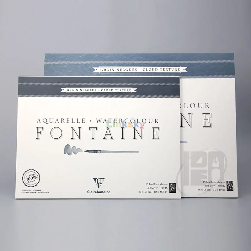 Bloc de 20 papiers aquarelle Fontaine 'Clairefontaine' Coton Grain