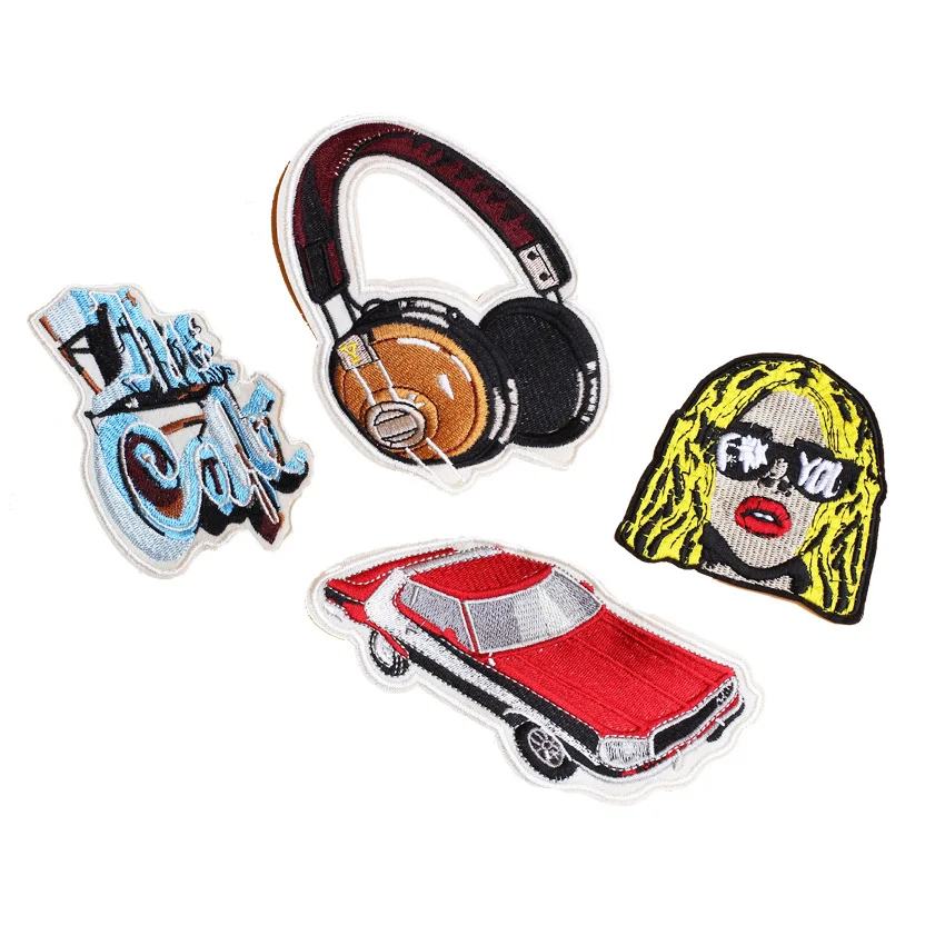 

Cars Girl Earphone Embroidery Headphone Patches Music Note Embroidered Applique DIY Clothes Sew Badges Iron on Garment Stickers