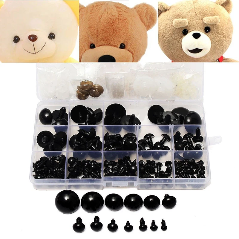154pcs 6-24mm Black Plastic Safety Eyes Washers Teddy Bear Doll Animal Crafts