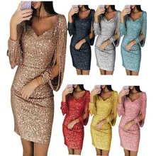 Сексуальные платья, вечерние платья для ночного клуба, v-образный вырез, блестящие женские платья, 7 цветов, Повседневное платье, элегантное розовое платье, S-3XL