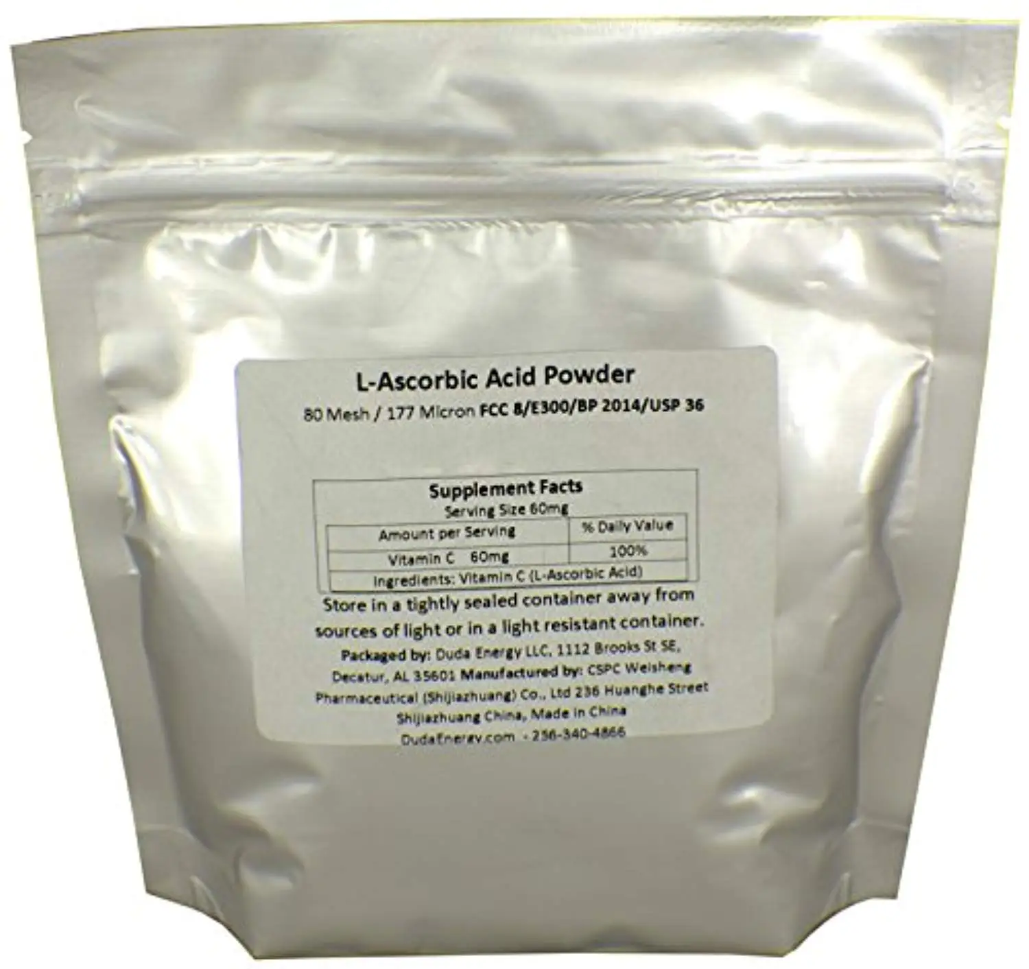 Bag of L-Ascorbic Acid Powder 99+% Food Grade USP36/BP2012 Naturally Fermented Pure White Crystals Form Vitamin C 1 lb. | Красота и