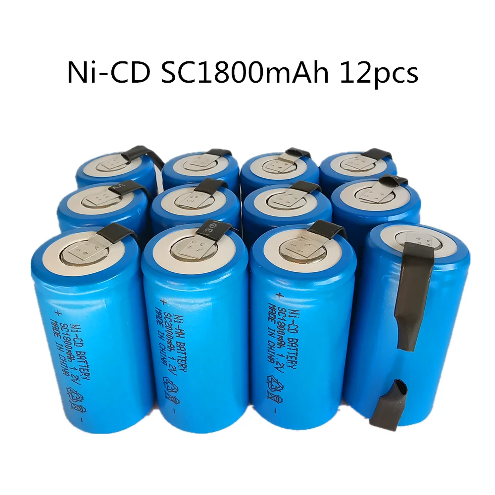 

Real capacity! 12pcs SC 1800mah sub c 1.2v battery NICD rechargeable batteries for electric screwdrivers for electronic drills