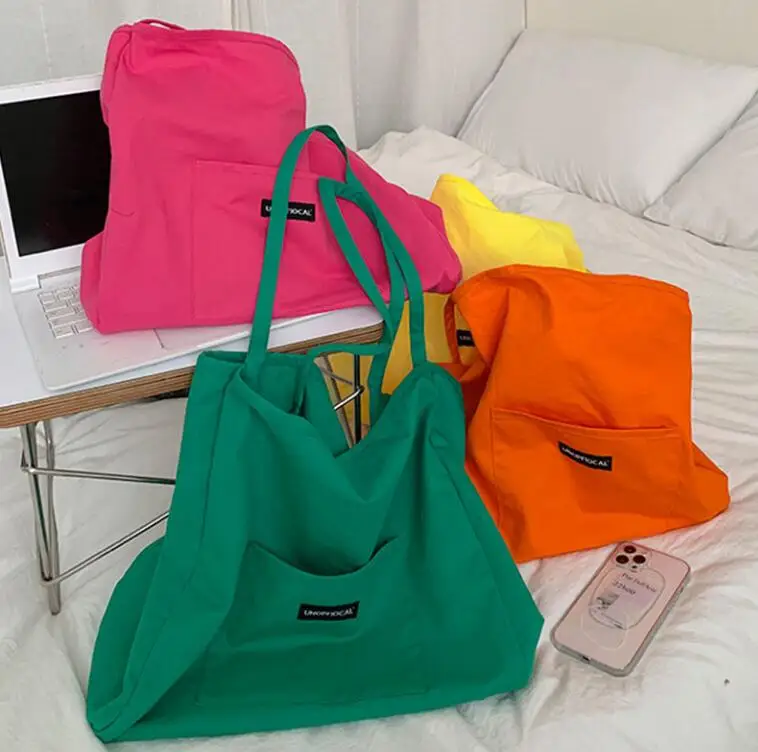 wristlet corsage Candy Color Casual Tote Shoulder Bags Canvas Messenger Bags Soft Student Shopping Travel Handbags For Women ladies purse