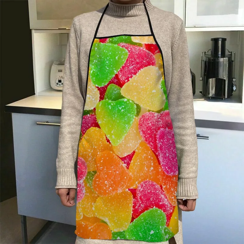Custom Candy Pattern Kitchen Apron Dinner Party Cooking Apron Adult Baking Accessories Waterproof Fabric Printed Cleaning Tools 2
