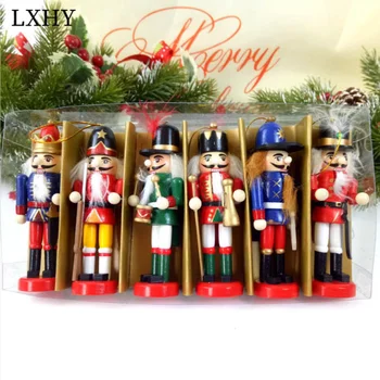 

6pcs/set Christmas Tree Ornaments Nutcracker Wooden Puppet Soldier Festive Decorations Kids Gift Desktop Furnishing Articles