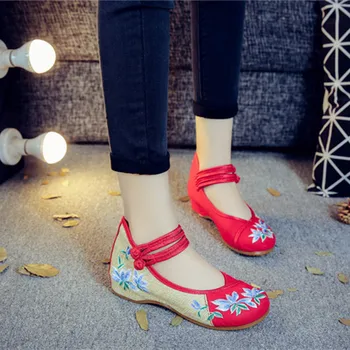 

Summer Breathable Women Flats Floral Embroidery Shoes Chinese Old Peking Canvas Dance Ballerina Drive Shoes Woman Femme Talon