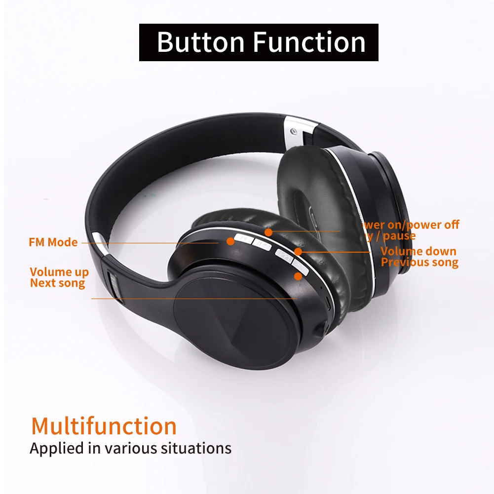 wireless wired bluetooth headphones with microphone support memory card hifi stereo Gaming Sport Headset for iOS Android pc