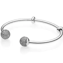 Высокое качество Moments открытый паве шапки с кубическим цирконием ПАН браслет Fit бисера Шарм 925 пробы серебряные ювелирные изделия