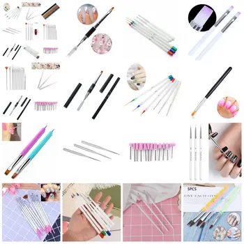 

12PCS/5/3/1PCS Nail Art Liner Painting Brush Rhinestones Handle DIY UV Gel Acrylic Tips Grid Stripes Drawing Pen Manicure Tools