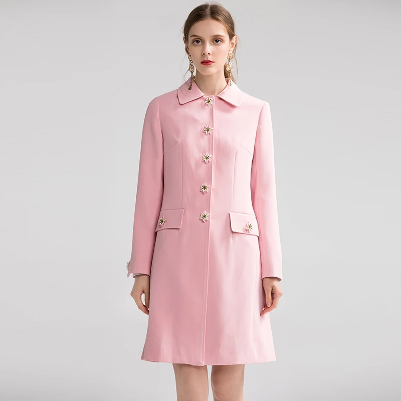 

VERDEJULIAY High Quality Pink Coat 2020 Autumn Winter Runway Fashion New 3D lily Button Designer Warm Sweet Long Top