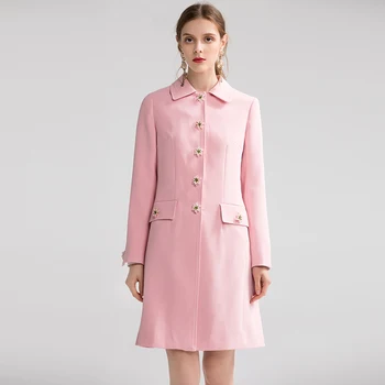 

Wholesale High Quality Pink Coat Spring Autumn Winter Runway Fashion New 3D lily Button Designer Warm Sweet Long Top