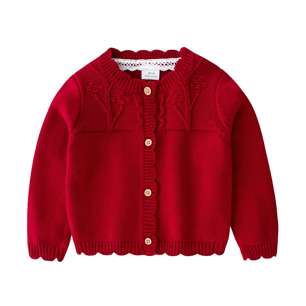 

Childrenswear New Style Princess Style Cute Girls Lace Collar Knitted Yarn Cardigan Infants Coat Bs7043